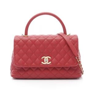 Chanel Coco Handle Top Flap Bag Matelasse Handbag Leather Grained Calfskin Red